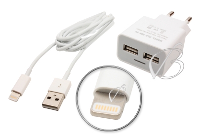 СЗУ c USB выходом, 5.0V, 2.10A, 2x USB с кабелем Lightning (iPad4, iPad mini, iPhone5)