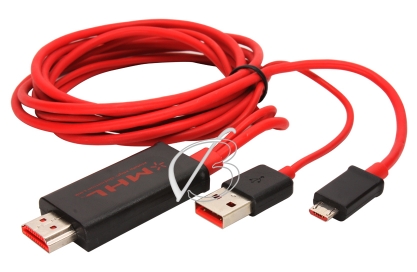 Кабель micro-USB - HDMI (MHL), 5pin, с доп. питанием по USB, 2.0м, красный, oem