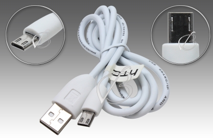 Кабель USB - micro-USB, 1.0m (стандартный), удлиненный штекер (8mm), белый, усиленный, oem