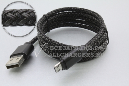 Кабель USB - micro-USB, 1.0m, усиленный, черный, oem