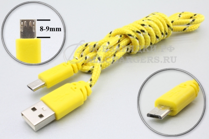 Кабель USB - micro-USB, 1.0m (стандартный), удлиненный штекер (8mm), цветной, усиленный, oem