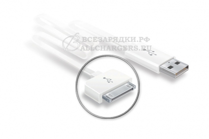 Кабель USB - 30pin, для Apple iPod, iPhone, iPad, 0.4m (короткий), белый, плоский, Craftmann