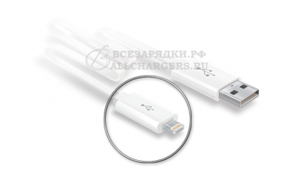 Кабель USB - Lightning, 1.0m (стандартный), белый, плоский, Craftmann