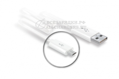 Кабель USB - micro-USB, 0.4m (короткий), белый, плоский, Craftmann