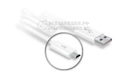 Кабель USB - mini-USB 5pin, 0.4m, короткий, белый, плоский, Craftmann