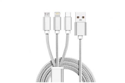 Универсальный зарядный USB кабель для телефонов, планшетов и др, 3in1, серебр., oem