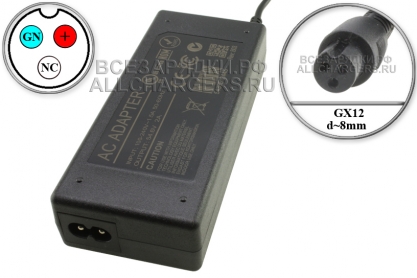 СЗУ 54.6V, 2.00A, GX12 3pin (f) VNG (FV546200CRG2), для гироскутера, электро- самоката и др., oem