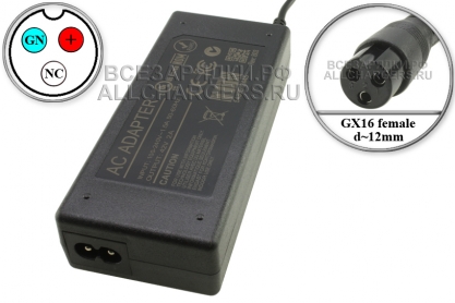 СЗУ 42.0V, 2.00A, GX16 3pin VNG (f), для гироскутера, электро- самоката и др., oem