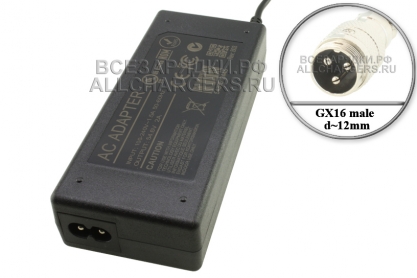 СЗУ 54.6V, 2.00A, GX16 3pin (m), для гироскутера, электро- самоката и др., oem