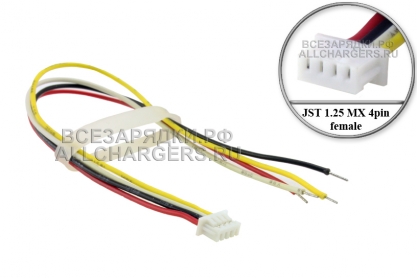 Разъем JST (1.0) SH, 4pin, штекер (m), с кабелем, для аккумуляторов, РУ моделей и др., oem