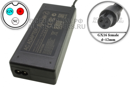 СЗУ 67.2V, 2.00A, GX16 3pin VNG (f), для гироскутера, электро- самоката и др., oem