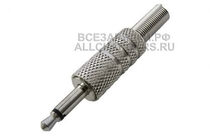 Разъем Jack 3.5mm 2pole, штекер (m), на кабель, под пайку, металл., серебристый, oem