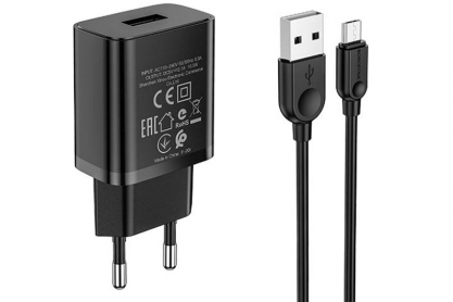 СЗУ c USB выходом, 5.0V, 1.00A, 1x USB, кабель micro-USB, черный, oem