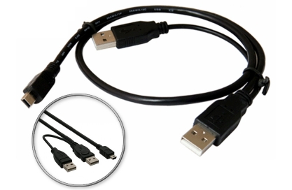 Кабель USB - mini-USB, 5pin, с доп. питанием (Y-кабель), 0.9m (стандартный), черный