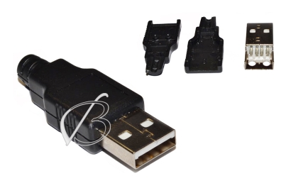 Разъем USB-A, штекер (m), на кабель, разделенный корпус, под пайку, oem