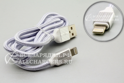 Кабель USB - Lightning, 1.0m, усиленный, серебристый, oem