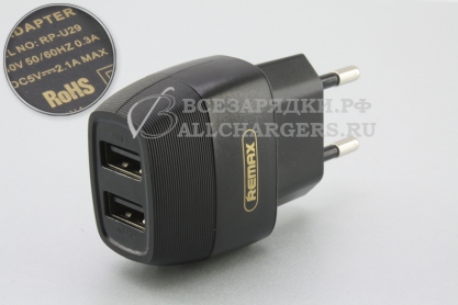 СЗУ c USB выходом, 5.0V, 2.00A (2.10A), 2x USB, черный, oem