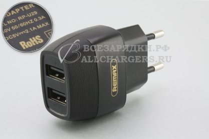 СЗУ c USB выходом, 5.0V, 2.00A, 2x USB, черный, oem