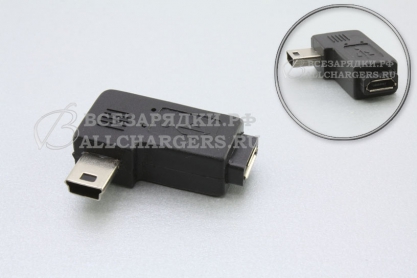 Переходник micro-USB (f) - mini-USB (m), угловой, левый угол (left angle), адаптер, oem