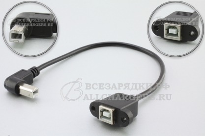 Переходник USB-B (f) - USB-B (m), угловой, правый угол (right angle), кабель, USB 2.0, oem