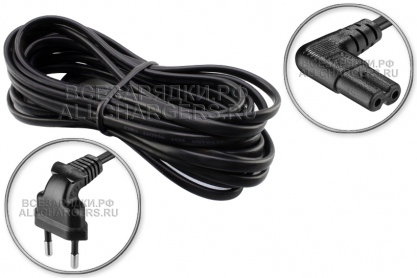 Кабель (шнур) питания сетевой 2х контактный, IEC C7 (бинокль), 2.0m, угловой штекер и вилка, черный