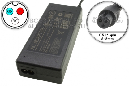 СЗУ 42.0V, 2.00A, GX12 3pin VNG, для гироскутера, электро- самоката и др., oem