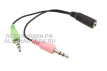 Переходник Jack 3.5mm 4pole (f) - Jack 3.5mm 3pole (m) x2, разветвитель, кабель, oem