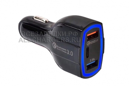 АЗУ с USB выходом, 5.0V, 7.00A, 35W, 2x USB, 1x USB Type-C, Quick Charge 3.0, oem