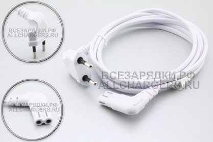 Кабель (шнур) питания сетевой 2х контактный, IEC C7 (бинокль), 2.0m, угловой штекер и вилка, белый