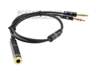 Переходник Jack 3.5mm 4pole (f) - Jack 3.5mm 3pole (m) x2, разветвитель, кабель, усиленный, oem