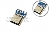 Разъем USB Type-C, гнездо (f), 14pin, на кабель, под пайку, с платой, oem