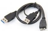 Кабель USB 3.0 - micro-B (micro-USB 3.0), с доп. питанием (Y-кабель), черный, oem