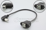 Переходник USB-B (f) - USB-B (m), угловой, правый угол (right angle), кабель, USB 2.0, oem