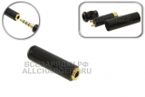 Разъем Jack 3.5mm 4pole, гнездо (f), на кабель, металл., черный, oem