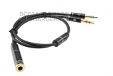 Переходник Jack 3.5mm 4pole (f) - Jack 3.5mm 3pole (m) x2, разветвитель, кабель, усиленный, oem
